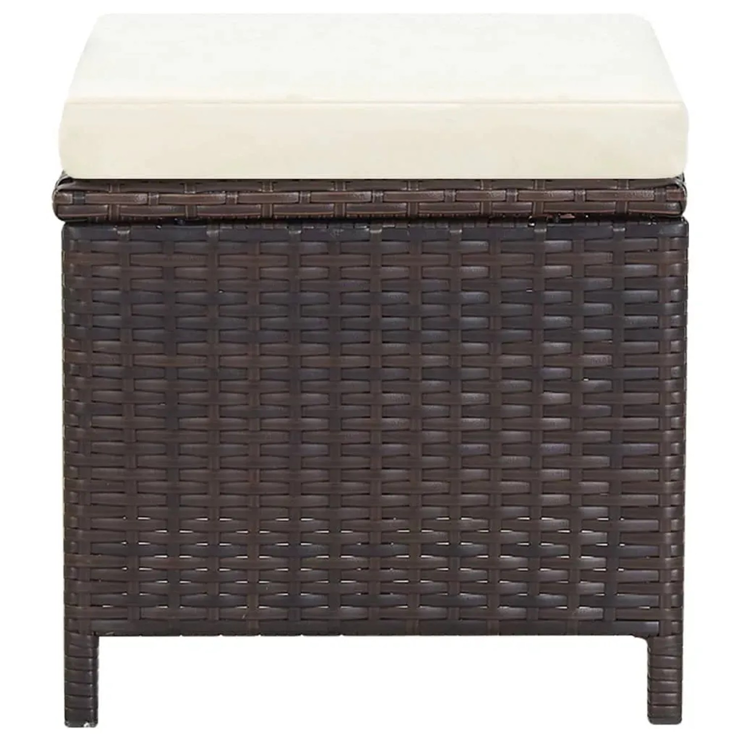 Brauner Rattan Hocker mit cremefarbenem Polster, Teil der vidaXL Garten-Essgruppe.