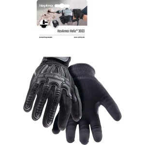 Schwarze HexArmor Helix 3003 Arbeitshandschuhe Gr. 10 mit Protektoren für sicheres Arbeiten.