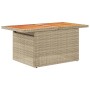 Beiger vidaXL Gartentisch aus Rattan mit Akazienholzplatte, Teil der 9-tlg. Sofagarnitur.