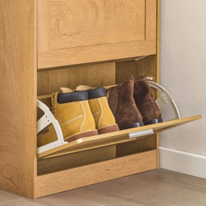 SoBuy Schuhkipper FSR137-N aus Holz mit zwei Klappen und Schuhen.