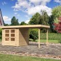 Karibu Holz-Gartenhaus Boras mit Flachdach und Anbau, unbehandelt.