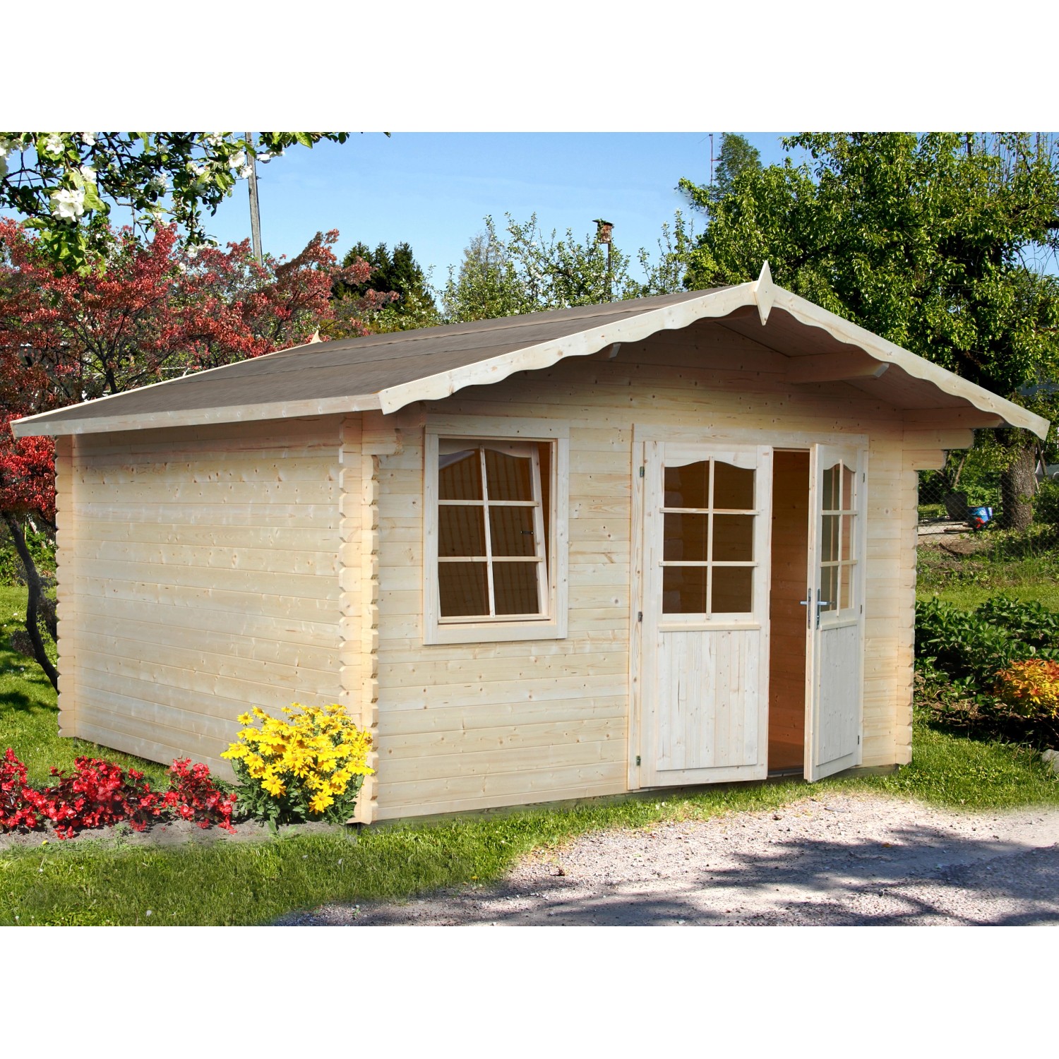 Palmako Emma Holz-Gartenhaus/Gerätehaus Natur Satteldach Unbehandelt 360 cm x 300 cm