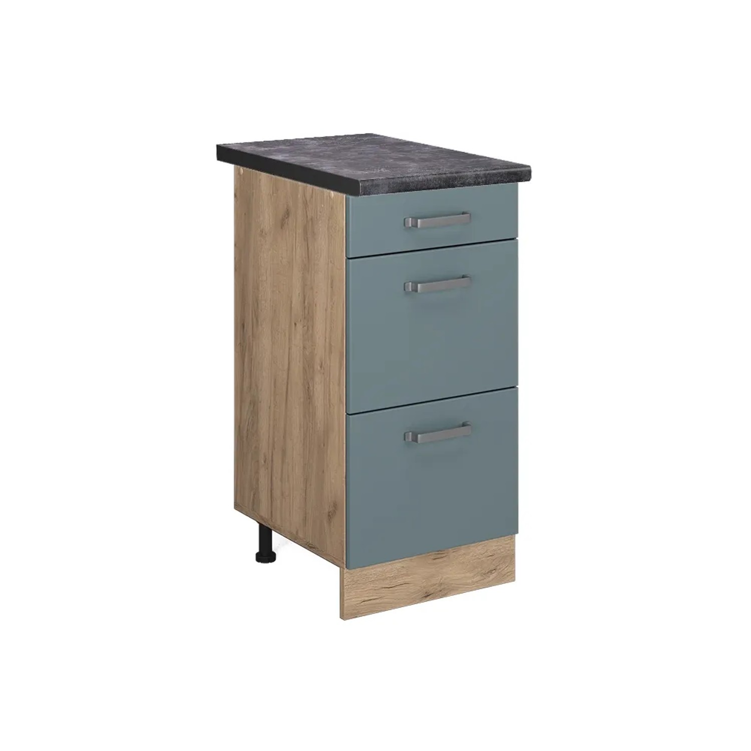 Vicco Küchenunterschrank R-Line Blau-Grau/Goldkraft Eiche 40 cm mit Schubladen AP Anthrazit