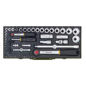 Proxxon 56-teiliger Steckschlüsselsatz (1/4 & 1/2) im Stahlkasten, sortiert.