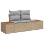 Beiges 9-teiliges vidaXL Garten-Sofa-Set aus Poly Rattan mit grauen Kissen.