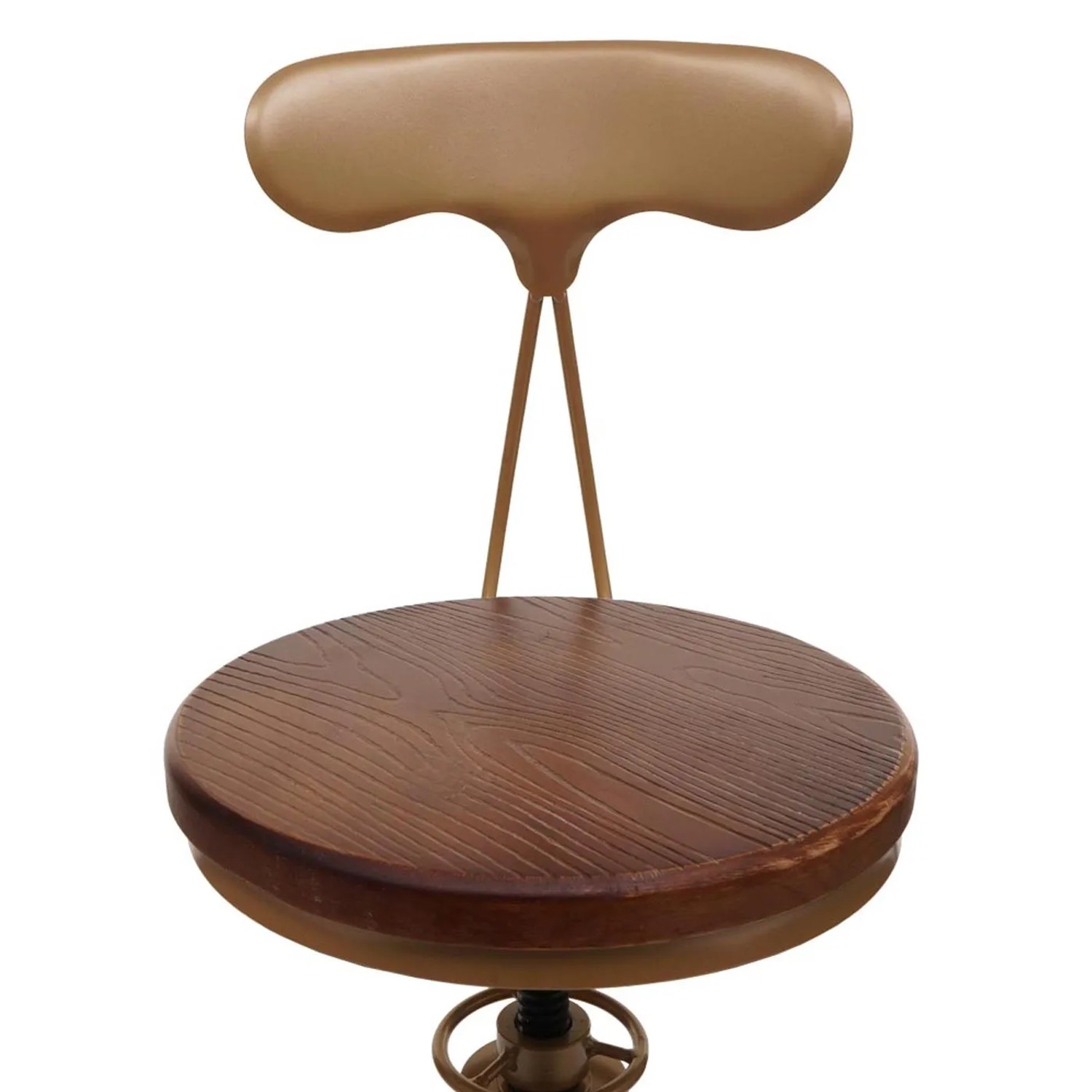 2er-Set Barhocker MCW N18, braune Holz-Optik, goldenes Metallgestell, höhenverstellbar.