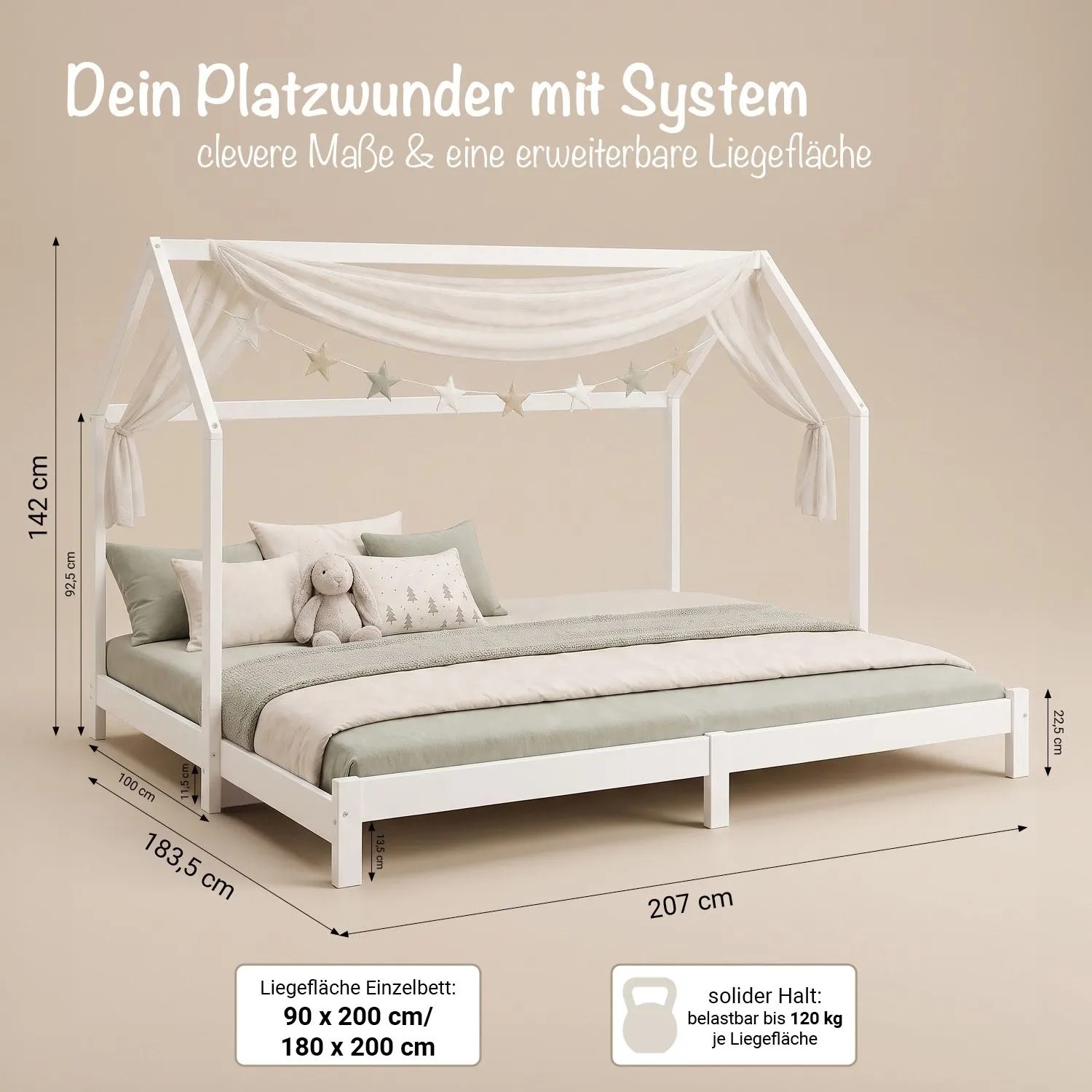 Homestyle4u Hausbett 2591 ausziehbar 90 x 200 cm Weiß kaufen bei OBI