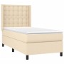 Cremefarbenes vidaXL Boxspringbett 90x200 cm mit Stoffbezug, Matratze und Kopfteil.