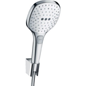 Hansgrohe Raindance Select E 120 Brauseset, Handbrause mit Brausehalter und Schlauch, Chrom/Weiß.