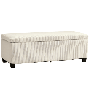 Beige HOMCOM Sitzbank mit Stauraum, Polsterbank in Cord-Optik. Rechteckiger Hocker mit dunklen Füßen.