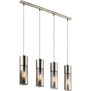 Globo Pendelleuchte Annika, Nickel matt, Rauchglas, 4-flammig. Moderne Hängelampe für Esszimmer und Wohnbereich.