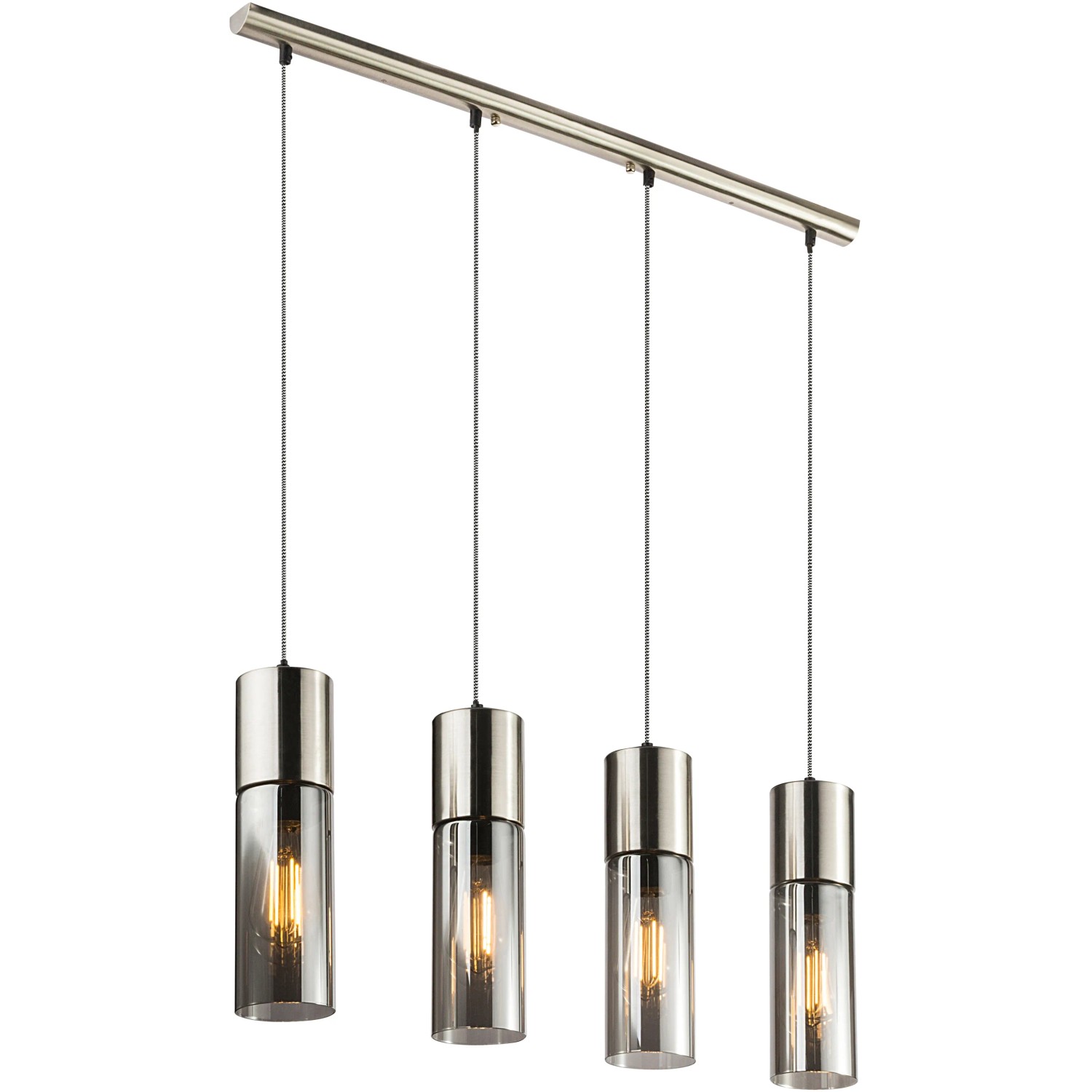 Globo Pendelleuchte Annika, Nickel matt, Rauchglas, 4-flammig. Moderne Hängelampe für Esszimmer und Wohnbereich.