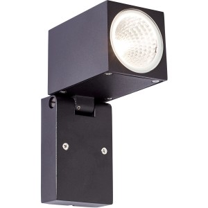 Schwenkbarer LED-Außenwandstrahler Burk in Schwarz für flexible Gartenbeleuchtung.