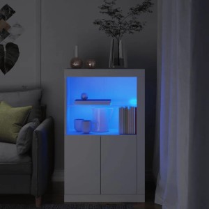 Weißer vidaXL Beistellschrank/Büroschrank mit LED-Beleuchtung im Wohnzimmer.
