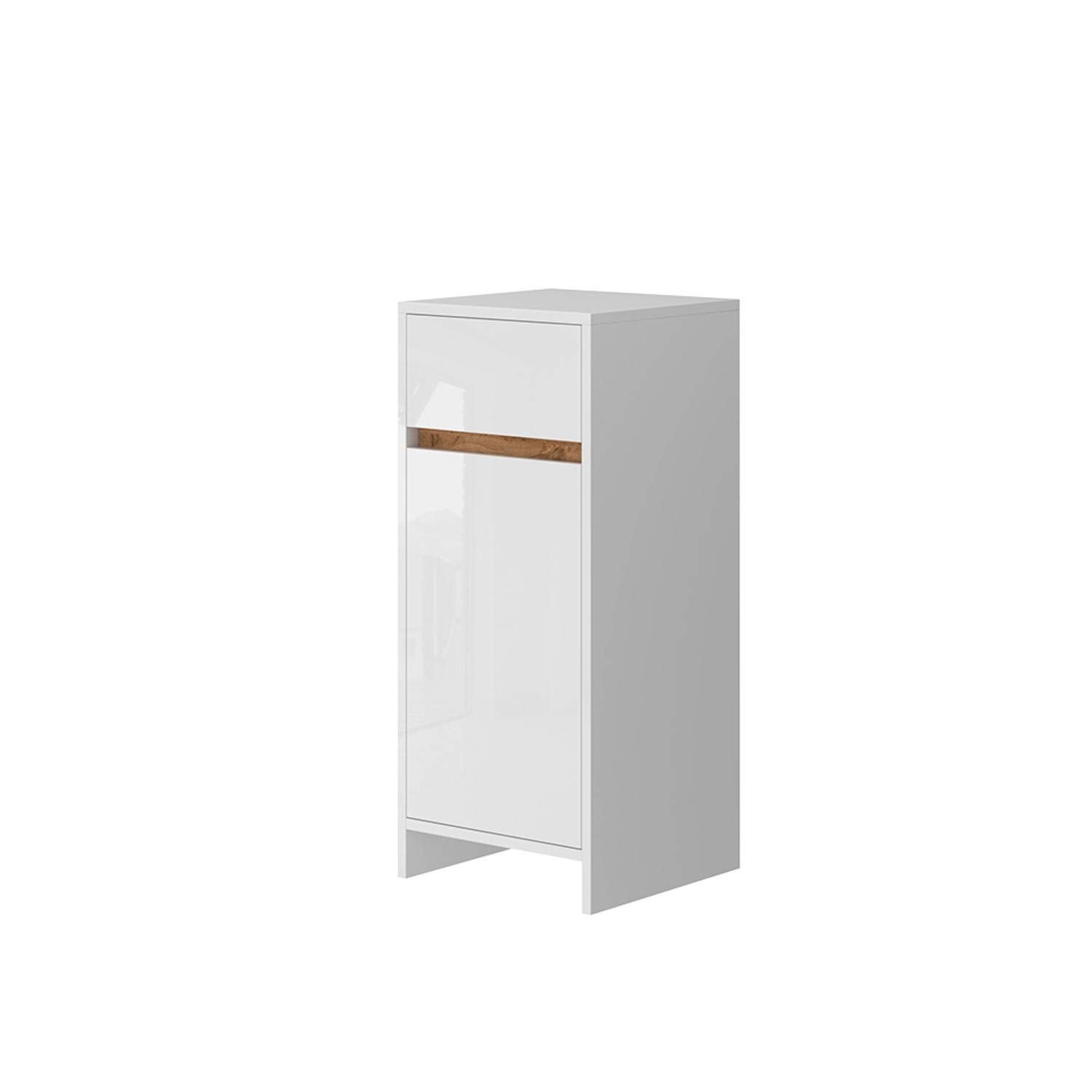 Vicco Midischrank Detmold Weiß Hochglanz/Goldkraft Eiche 35 x 82 cm mit Tür und Schublade
