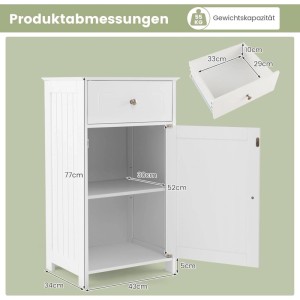Costway Badezimmerschrank Badschrank Schmal Badkommode Weiß