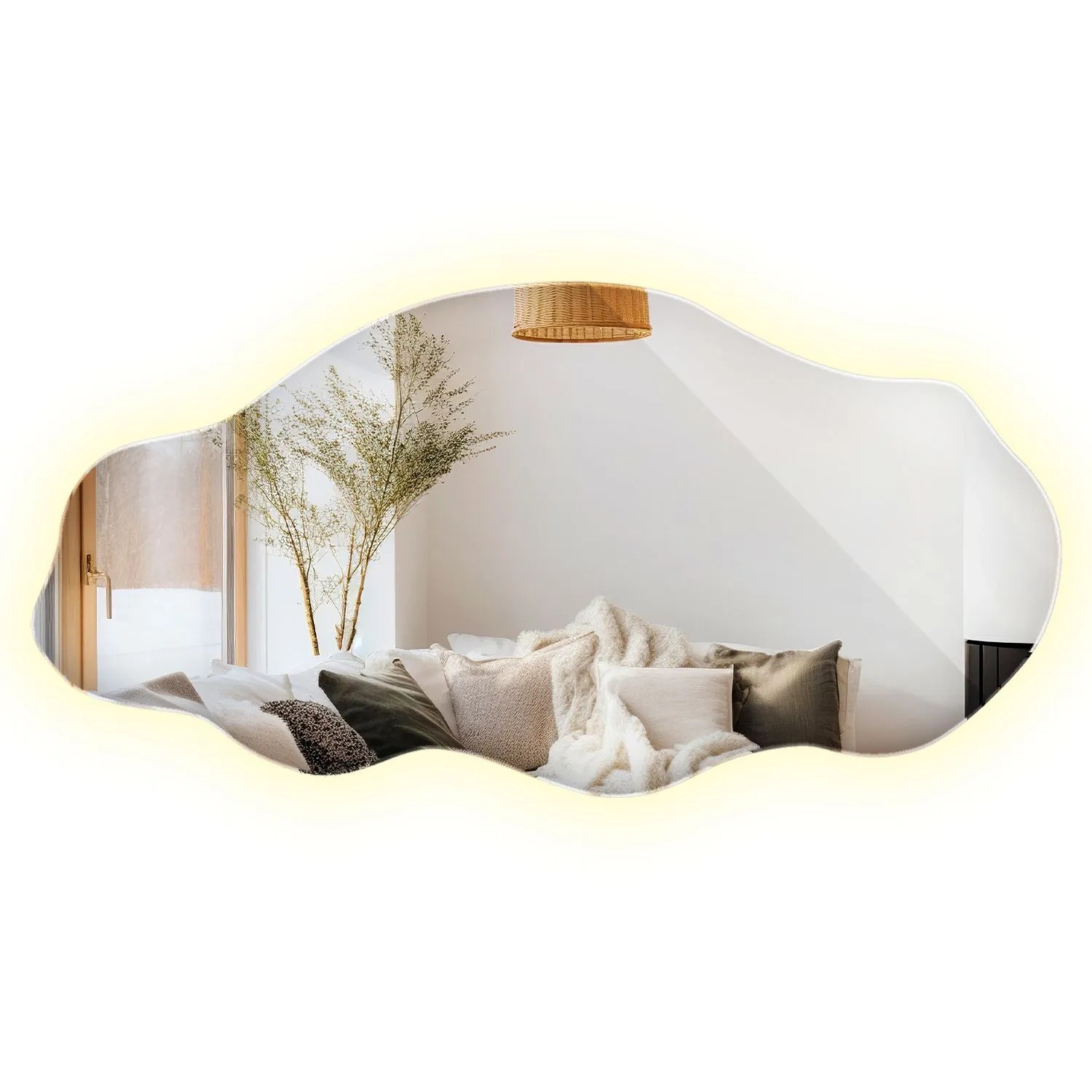 Wallfluent Spiegel Beleuchtet 50x100 cm Unregelmäßige Form Mit Neutralweiß 4000K LED Licht Für Bad Und Wohnzimmer