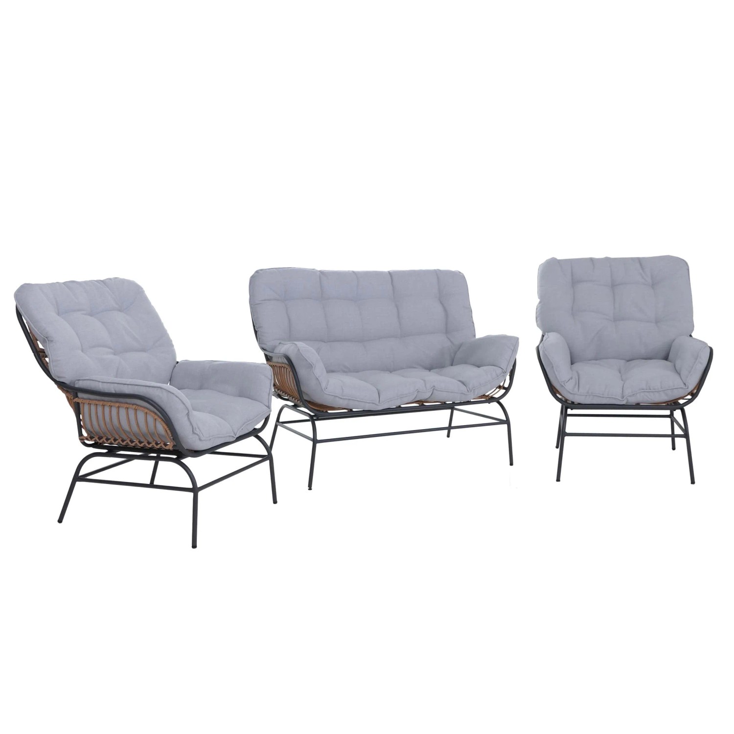 MCW Lounge-Set P75 Stoff 220g/m² Poly-Rattan Metall Dunkelgrau Polster Hellgrau