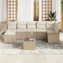 Beiges 8-teiliges vidaXL Garten-Sofa-Set aus Poly Rattan mit Kissen und Tisch.