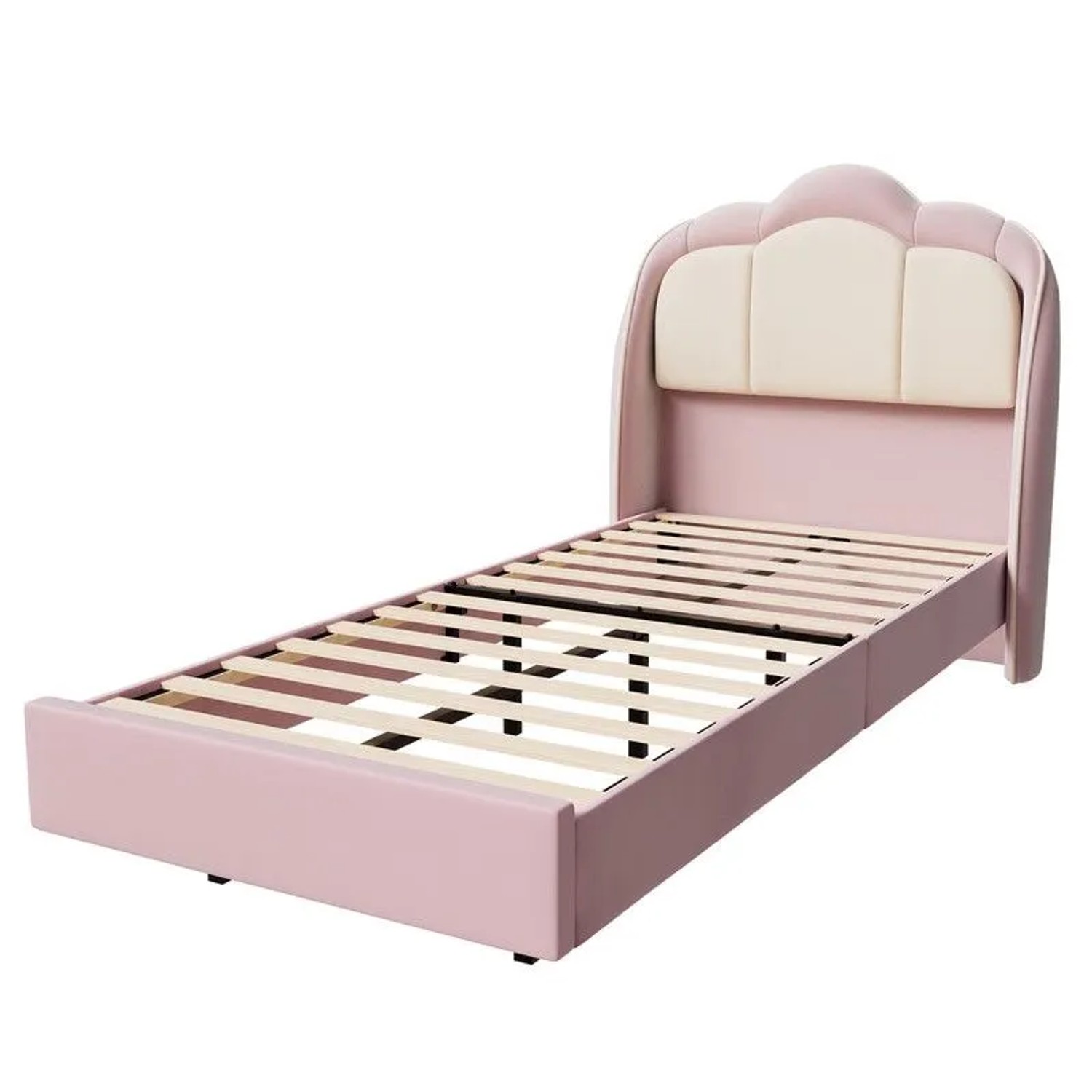 HOMAVO Kinderbett mit LED Beleuchtung für Mädchen und Jungen Einzelbett Metallgestell 90x200cm Pink