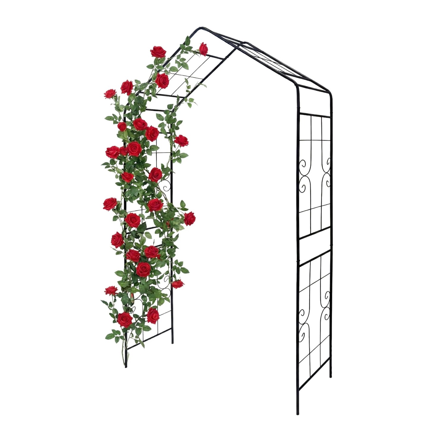 Relaxdays Rosenbogen mit Spitzdach Eisen Schwarz Wetterfest 240 cm x 143 cm x 43 cm