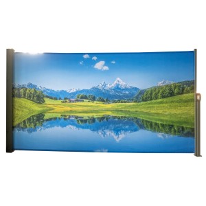 Garden Pleasure Seitenmarkise mit Bergsee-Motiv, 300 cm breit, für Sicht- und Windschutz.