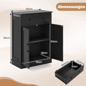 Schwarzer Costway Badschrank mit Schublade, 2 Türen, verstellbarem Regal. Maße: 56x30x80 cm.