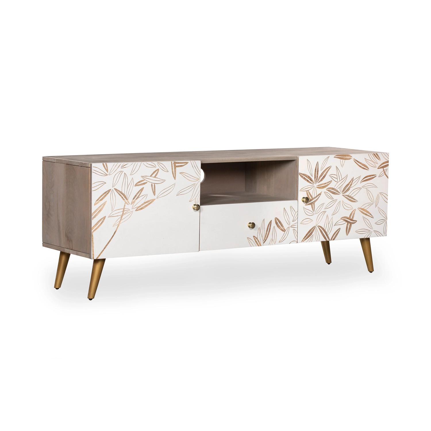 DELUKE TV-Schrank LARS Holz Creme 41,5x140x40cm Fernsehtisch TV Lowboard für Fernseher