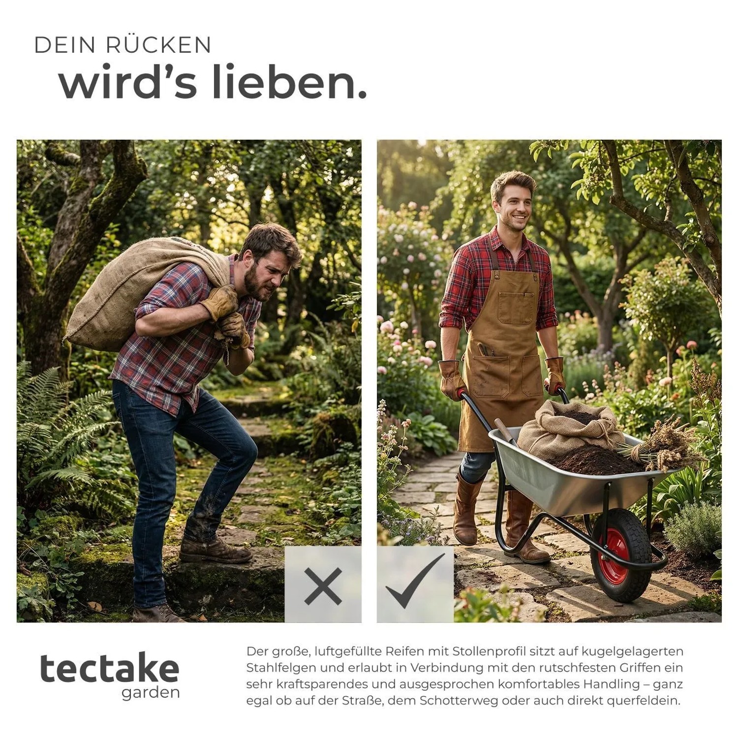 Tectake Schubkarre Oskar Aus Verzinktem Stahl Mit Kunststoffgriffholmen  146 x 57 x 66 cm Silber_3