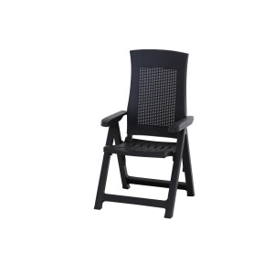 Anthrazitfarbener Progarden Klappsessel Gold aus wetterfestem Polypropylen mit Geflechtoptik.