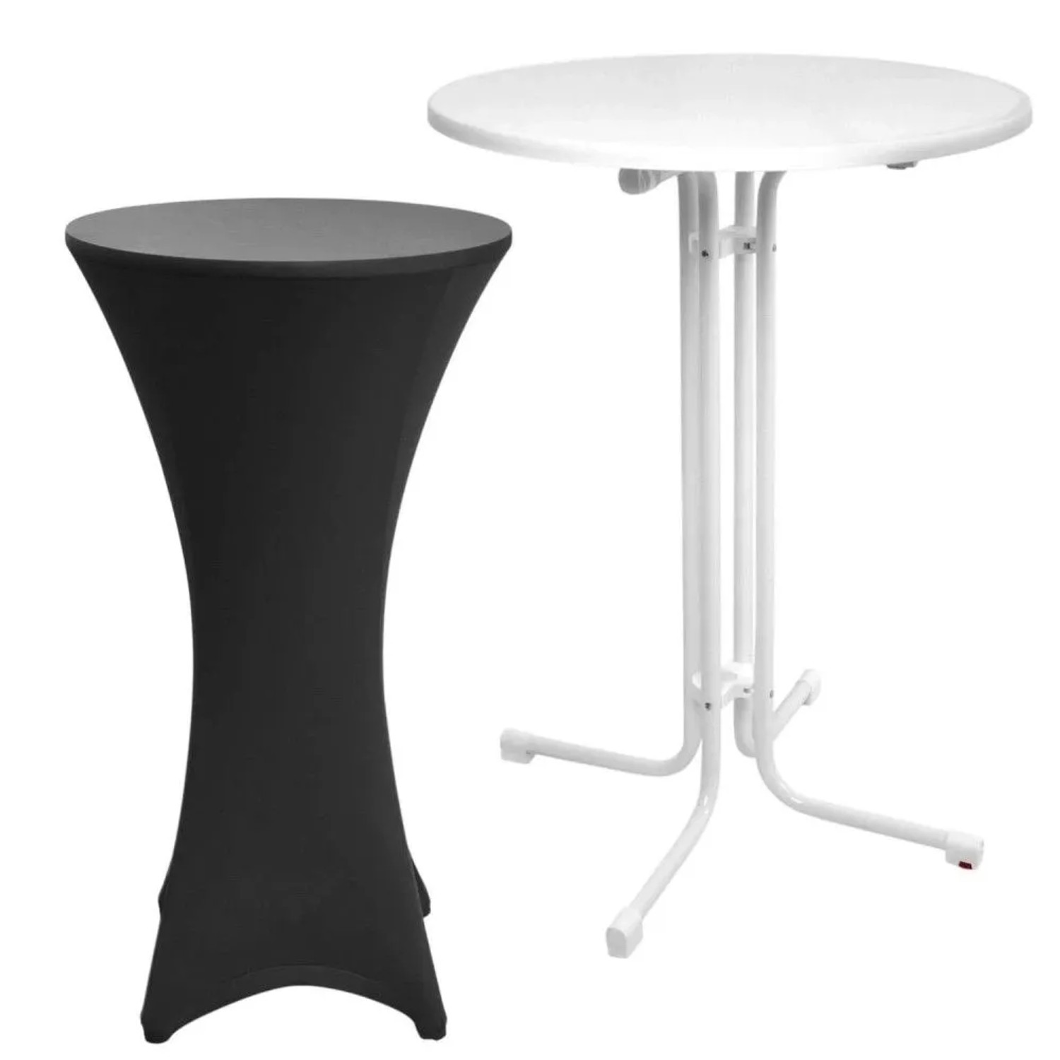 Beautissu Sylt Stehtisch ø 80cm Weiß mit Stella Stehtischhusse ø 80cm Schwarz