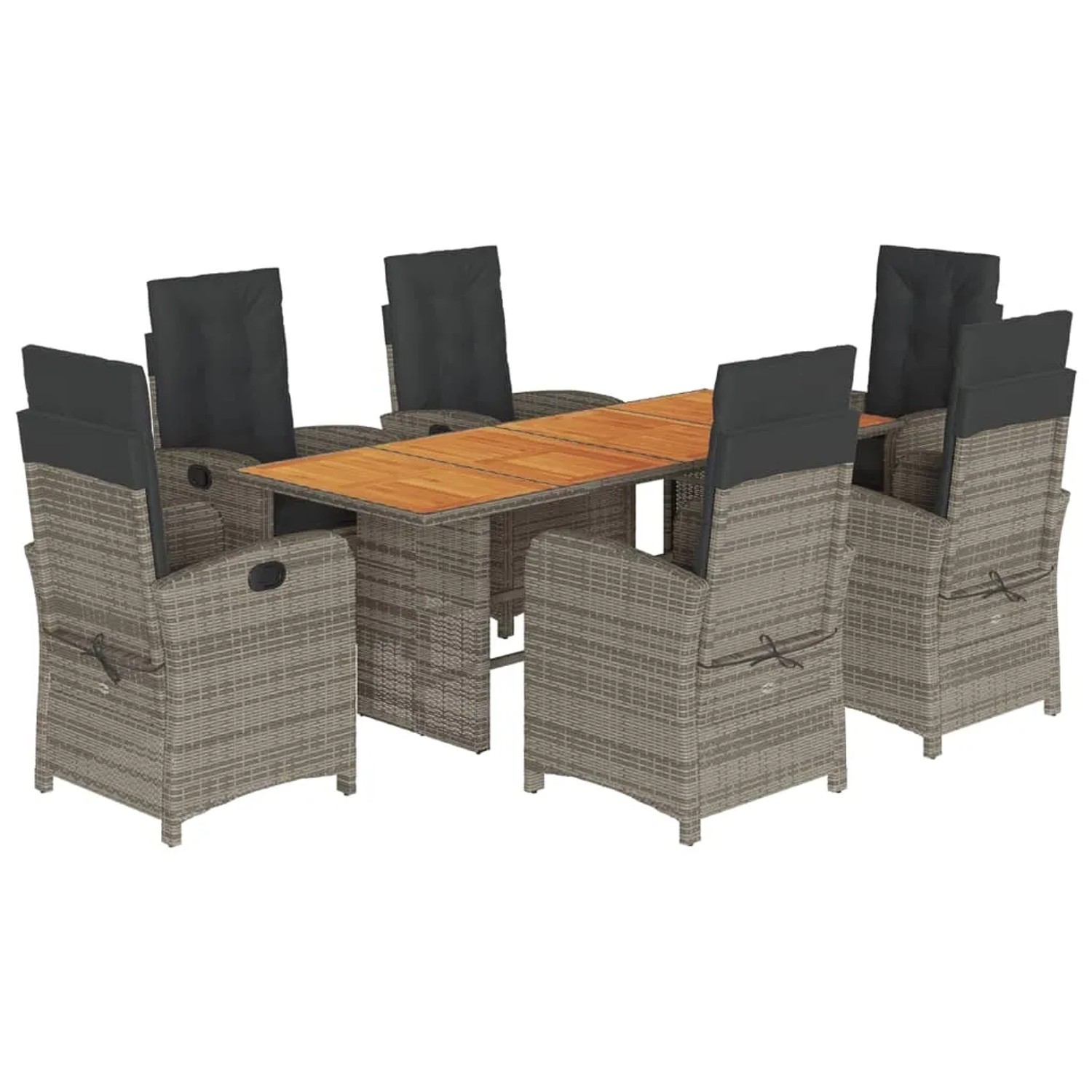 vidaXL 7-Tlg Garten-Essgruppe mit Kissen Grau Poly Rattan 3212278