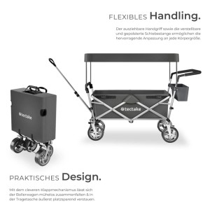 Tectake Bollerwagen Nico Faltbar  Mit Dach Mit Kunststoffrädern  100 x 55 50 x 98 cm Grau