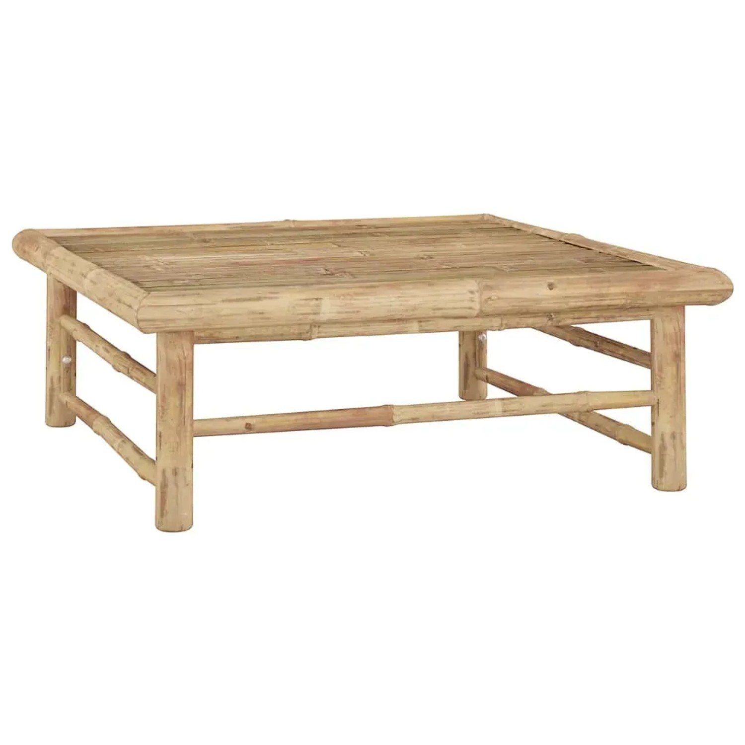 Quadratischer Tisch aus Bambus, Teil des vidaXL Garten-Lounge-Sets.