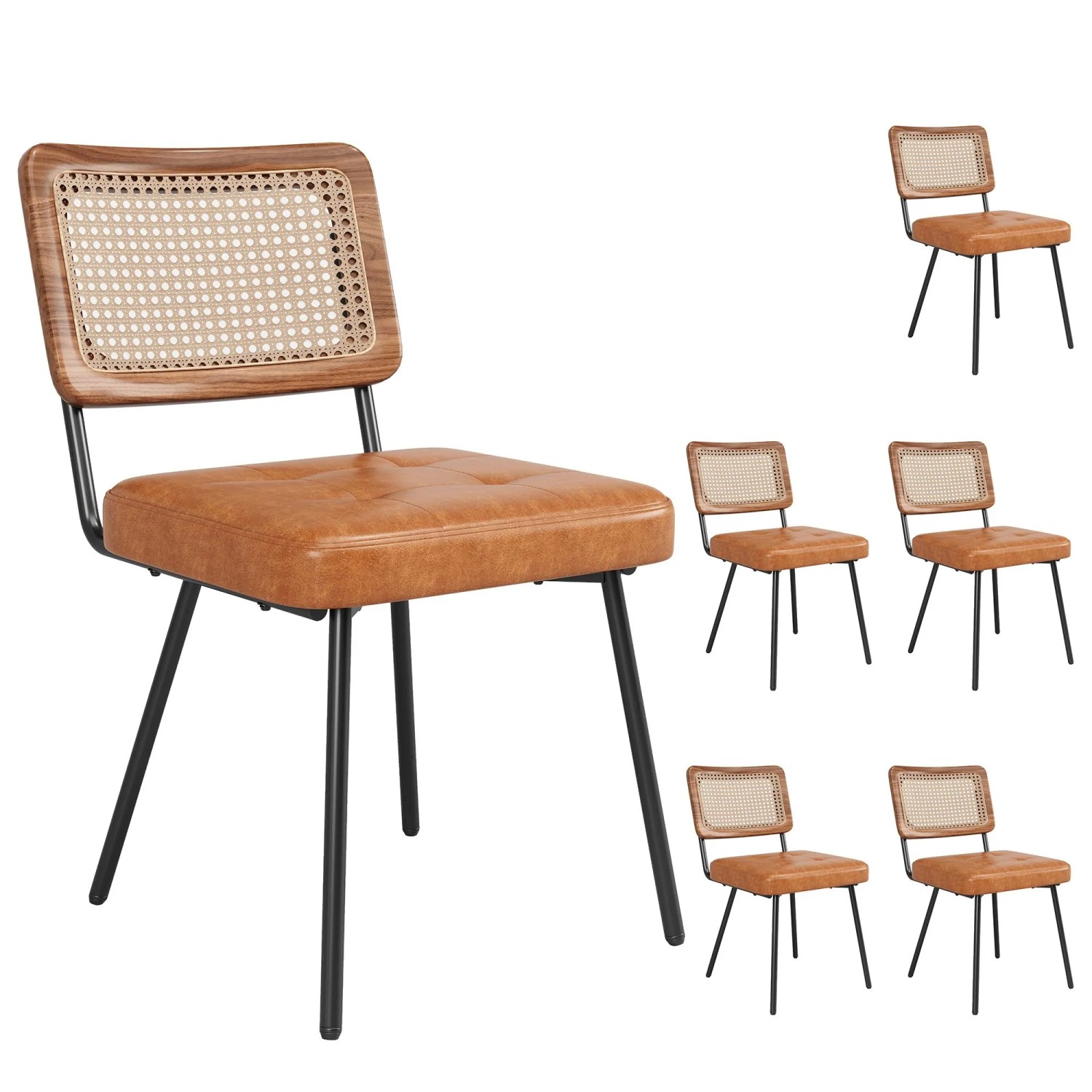 Merax Esszimmerstuhl 6-er Set Kunstleder Rattan Retro