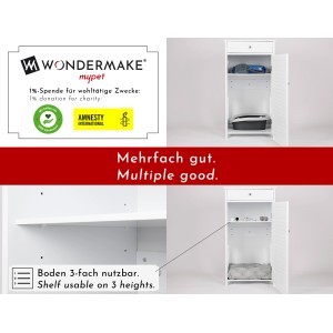 Weißer WONDERMAKE Katzenschrank mit Schublade und Tür, Innenraum für Katzenklo oder -bett.