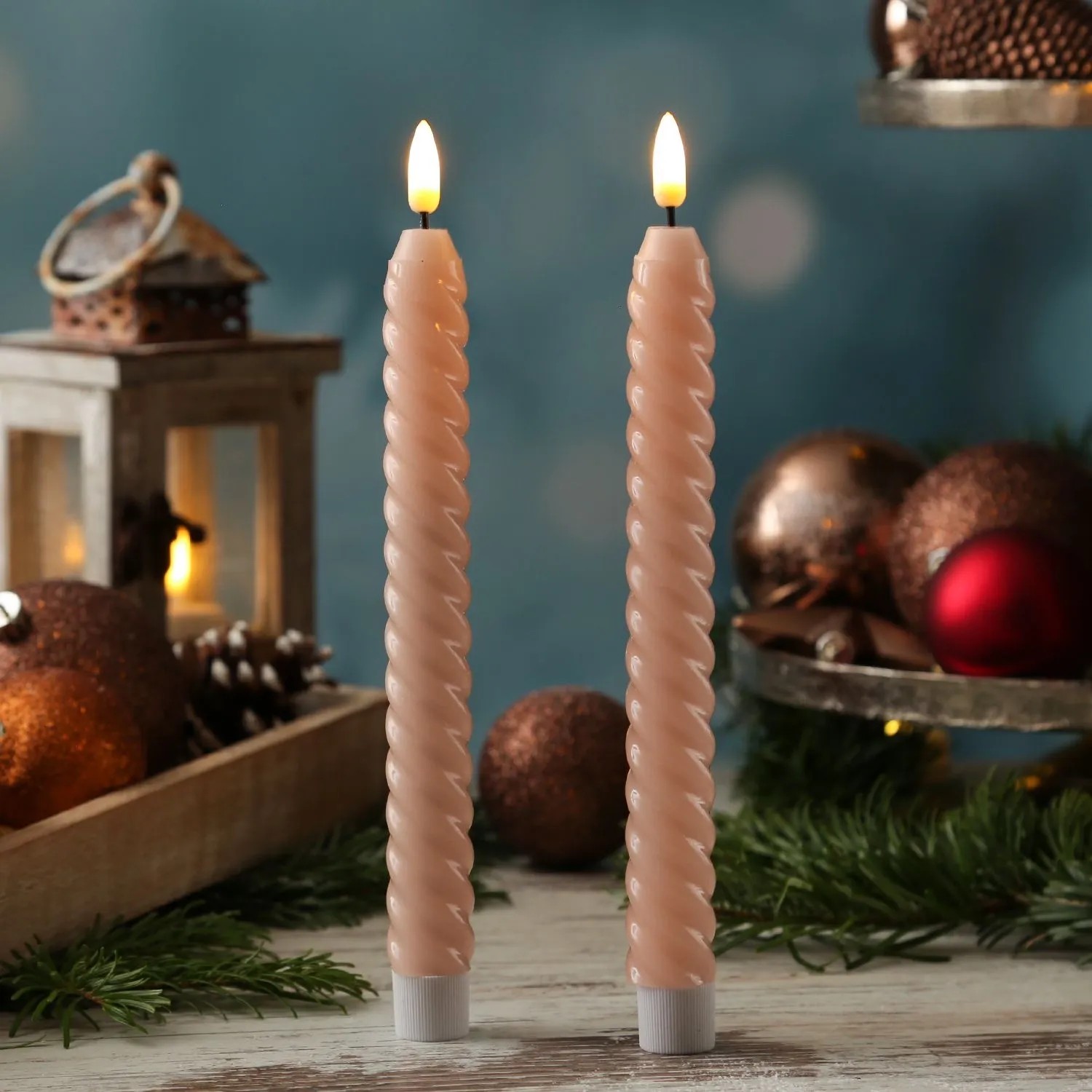 Marelida LED Stabkerzen Twist Tafelkerzen Gedreht Echtwachs 25cm Timer Hellrosa 2St_4