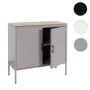 Graue MCW Kommode L84-2 mit zwei Türen, Holzplatte und Metallbeinen. Schubladenkommode mit Stauraum.