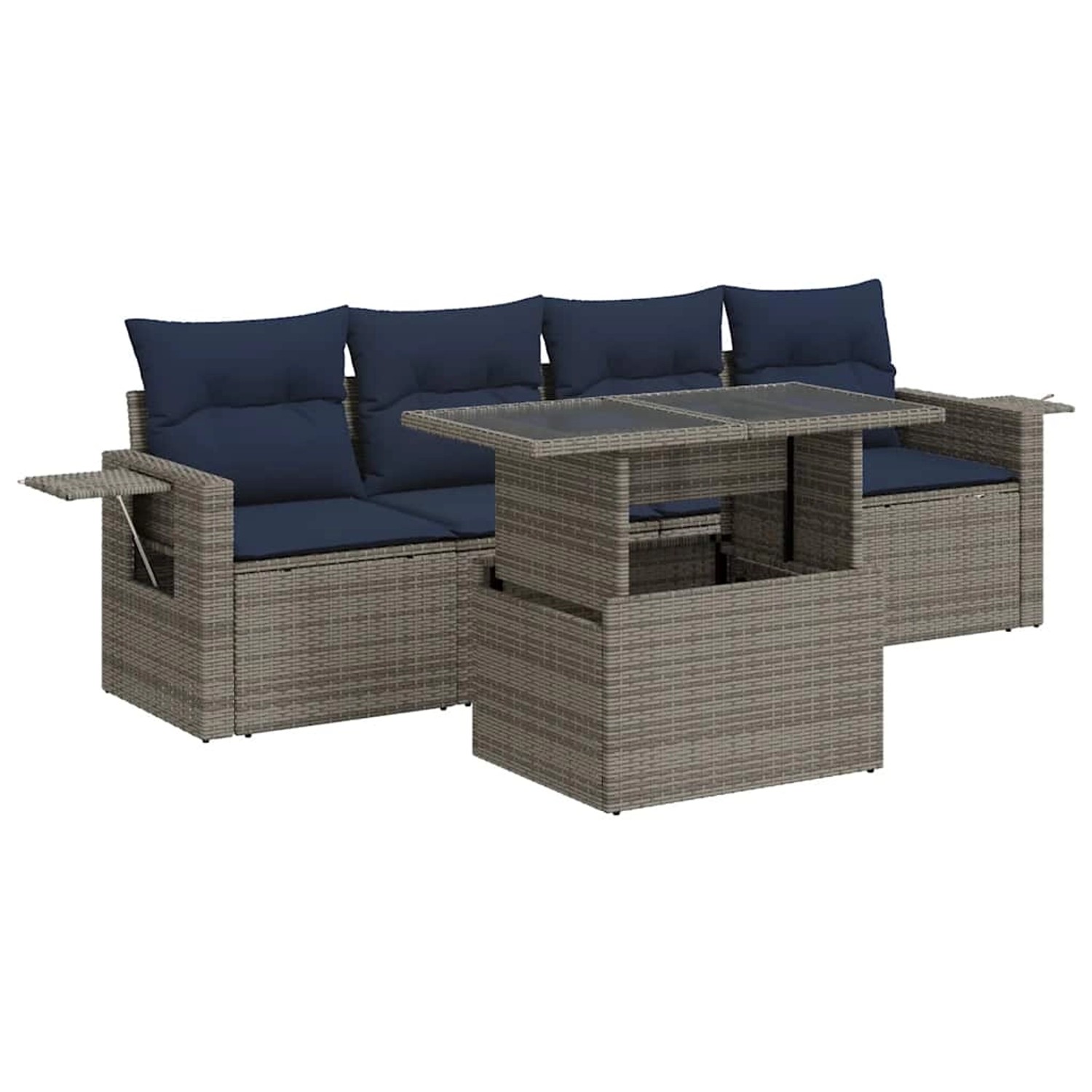vidaXL 5Tlg Garten-Sofagarnitur mit Kissen Grau Poly Rattan 3326402 günstig online kaufen