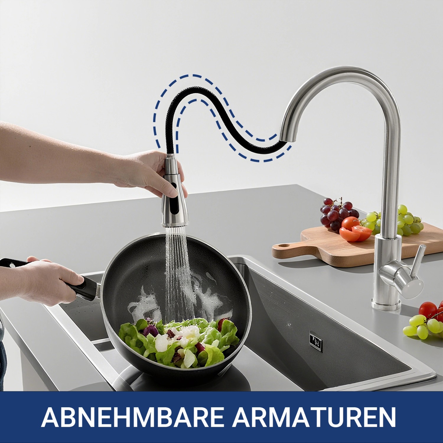 AICA Wasserhahn Silber Zwei Wasserauslassmodi Küche Mischbatterie Ausziehbar 360° Drehbar Einhand-Spültischarmatur Bad Küchenarmatur_4