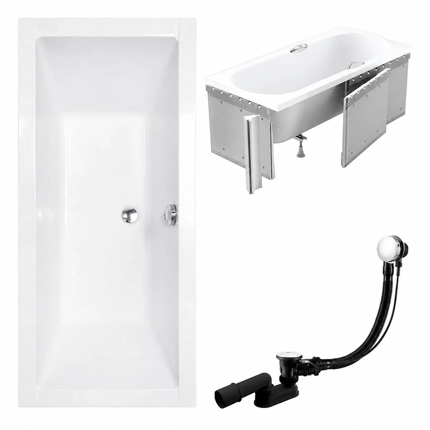 KOLMAN Badewanne Rechteck 165 x 75 Cm Mit Styroporverkleidung Ablage 4Cm Inkl. Ablauf Und Füße