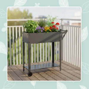 Relaxdays Hochbeet Metall Anthrazit mit 2 Rädern und Ablage 80 x 85 x 50 cm 7 kg