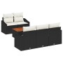 Schwarzes 6-tlg. vidaXL Garten-Sofa-Set aus Poly Rattan mit Kissen und Tisch.