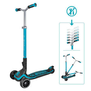 Globber Ultimum Tretroller Kinder Erwachsene 125/90 mm Extra Breit ABEC 9 3-Rädrig Höhenverstellbar Blau