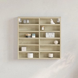 vidaXL Vitrinenschrank Sonoma-Eiche, Hängeregal mit 12 Fächern aus Holzwerkstoff.