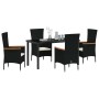 Schwarze vidaXL Garten Essgruppe mit Kissen, 5-teilig, aus Poly Rattan.