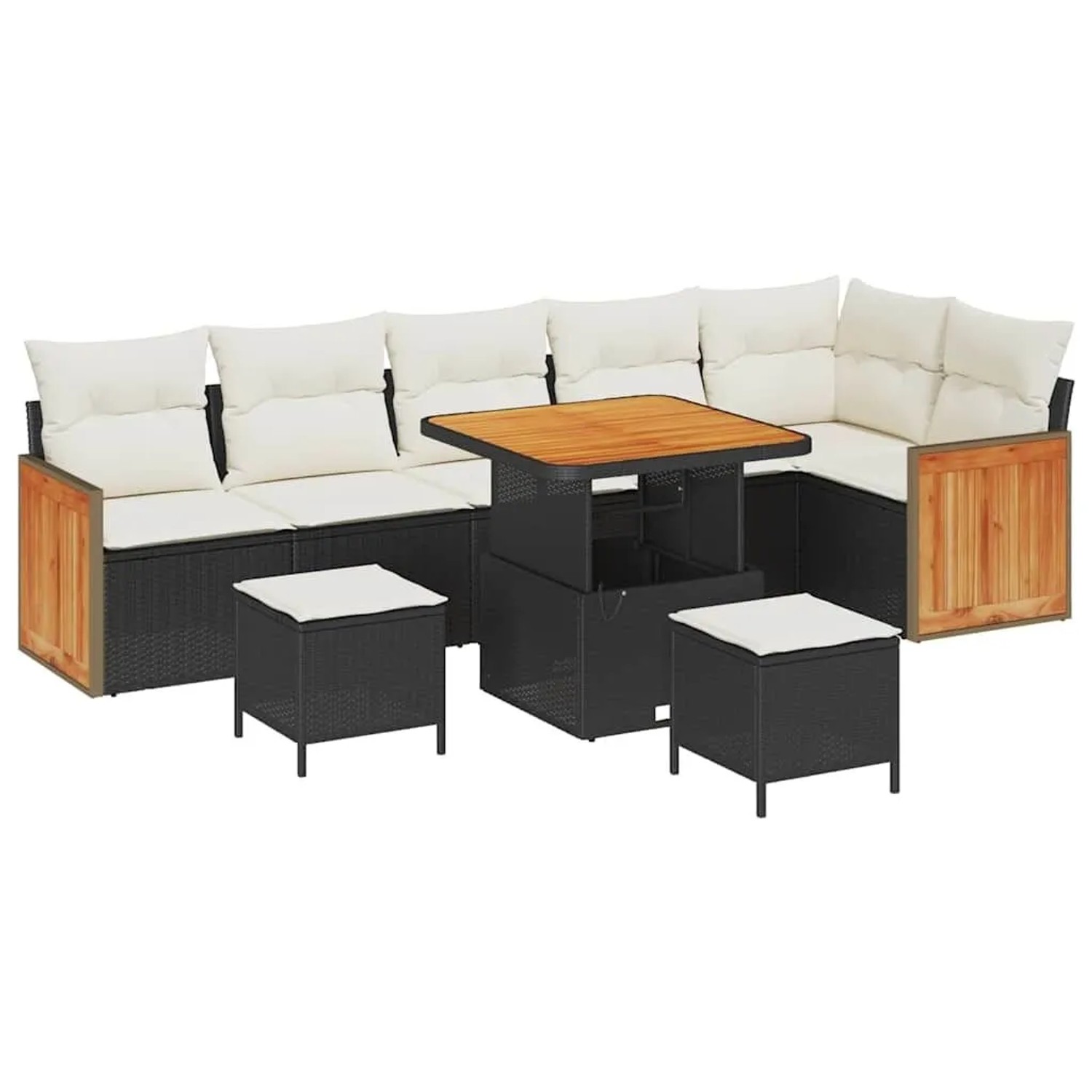vidaXL Gartensofa-set mit Kissen 9-Tlg Schwarz und Creme 3363320 günstig online kaufen