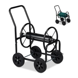 Relaxdays Schlauchwagen Metall Schwarz Fahrbar 81 cm x 48 cm x 80 cm 10,7 kg