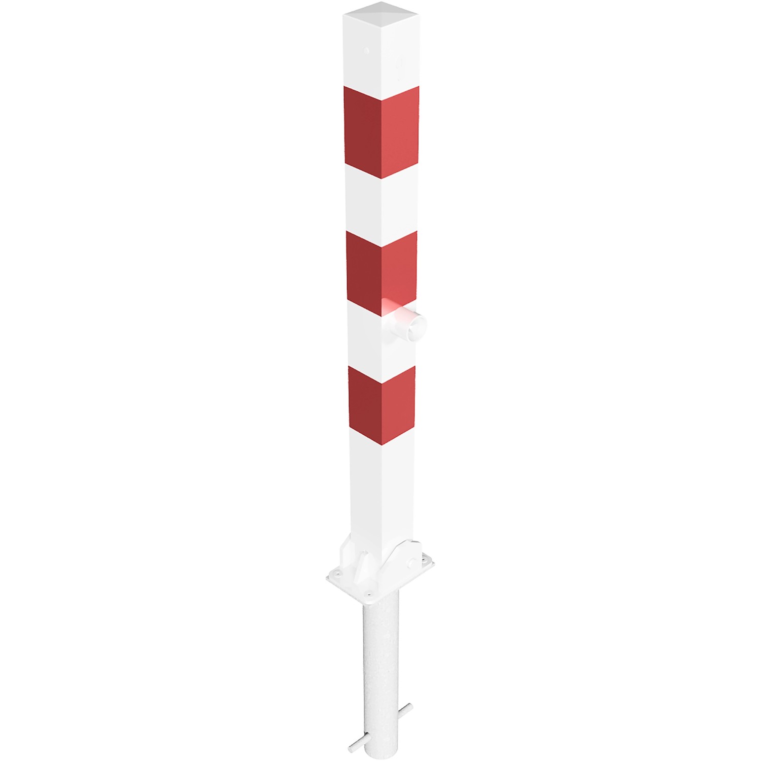 Schake Absperrpfosten Umlegbar Zylinder Einbetonieren 70 mm x 70 mm Weiß Rot
