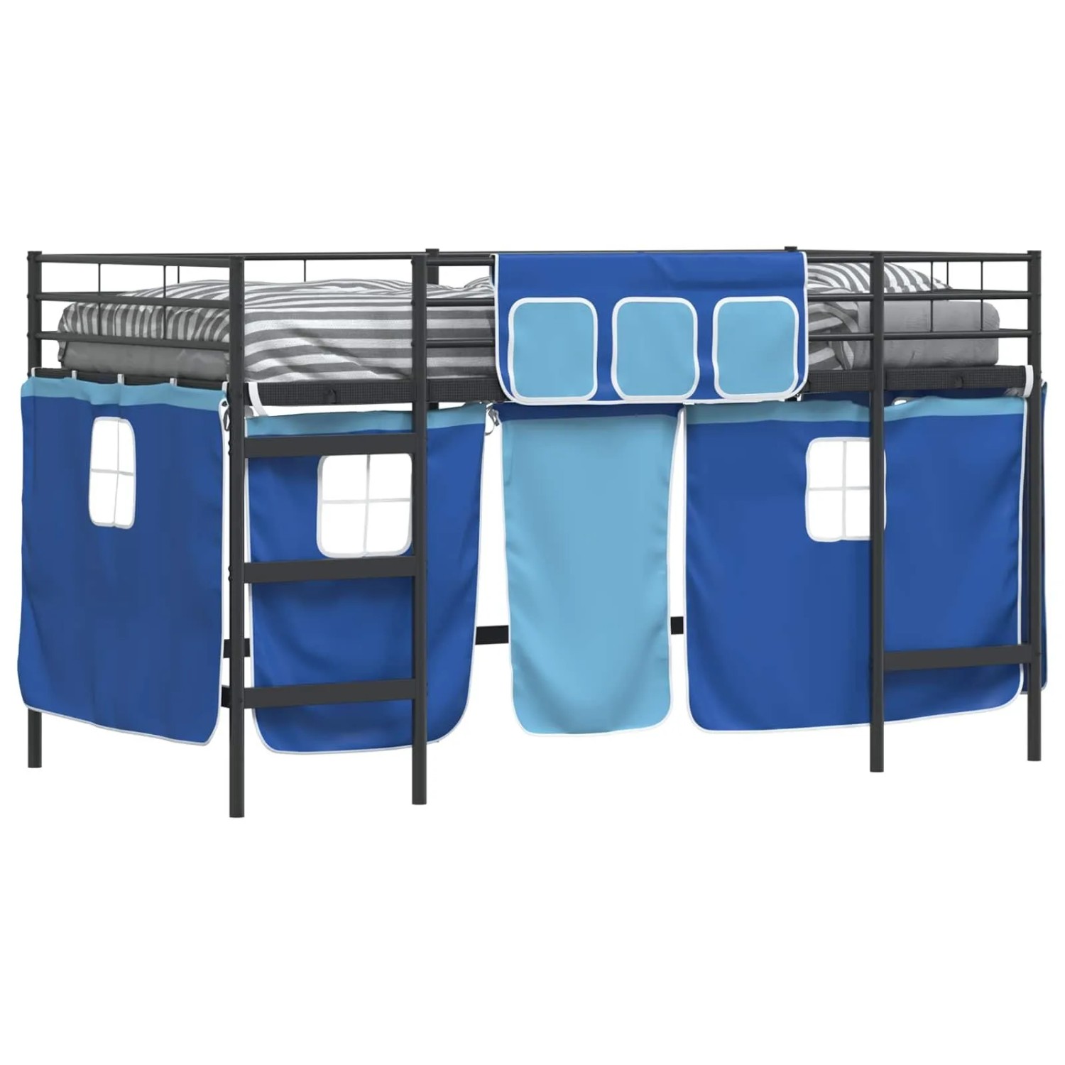 vidaXL Kinder Loft Bettgestell mit Vorhängen Schwarz und Blau 42020795 günstig online kaufen